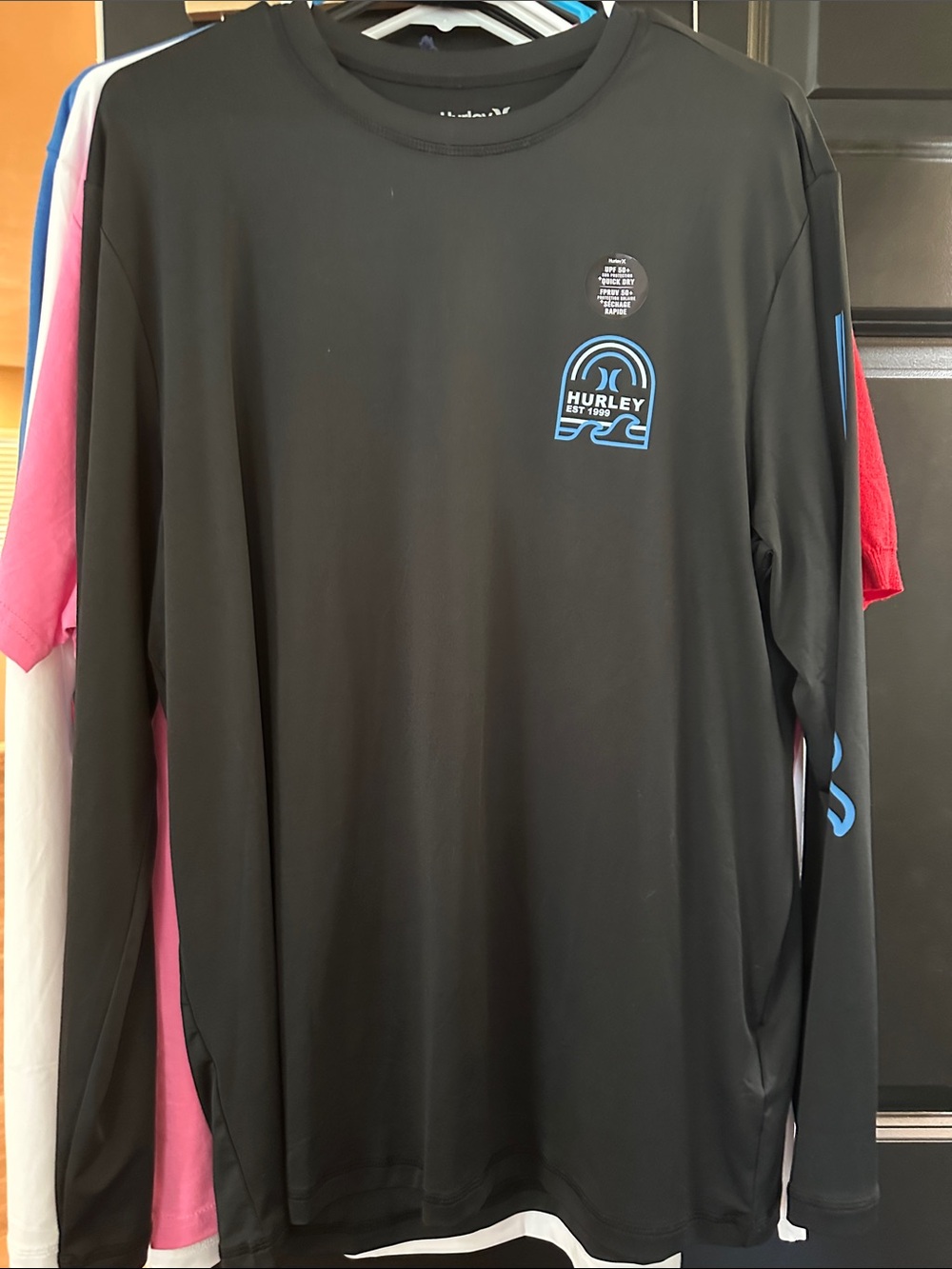 Hurley Black Long Sleeve Tee with Light Blue Logo